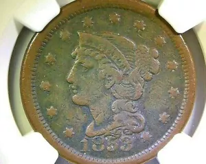 1853 Braided Hair Large Cent NGC VF Details - Picture 1 of 2