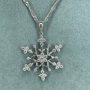 DQCZ 925 sterling silver necklace snowflake crystal pendant Diamonique 23.5'' - Picture 1 of 11