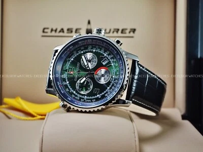 NEW CHASE DURER CDW-0075 FLIGHT COMMANDER SWISS  CHRONO SAPPHIRE GREEN SS WATCH - Image 1 of 4