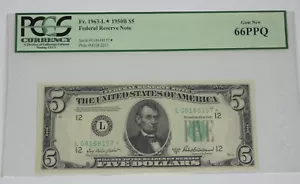 1950-B*STAR $5 San Francisco L-District FRN PCGS Gem New 66 PPQ Fr#1963-L* - Picture 1 of 4