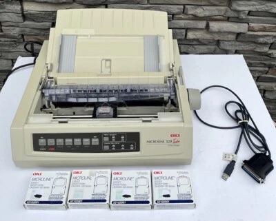 Oki MICROLINE 320 Turbo Dot Matrix Printer GE7000A W/ 4 NEW Ribbons Parts Repair - Image 1 of 4