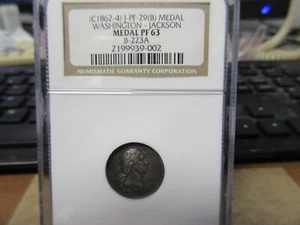 (1862-4) B-223A / J-PR-29 Washington & Jackson / US Mint Medal Silver NGC PF 63 - Picture 1 of 9