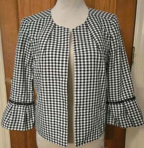 Black Label by Evan Picone Women’s Open Front Short Jacket Black & White Size 6 - Picture 1 of 9