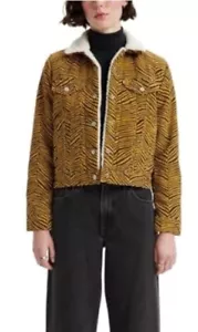 Levi’s Corduroy Ex-Boyfriend Sherpa Trucker Jacket Animal Print Small NWT - Picture 1 of 15
