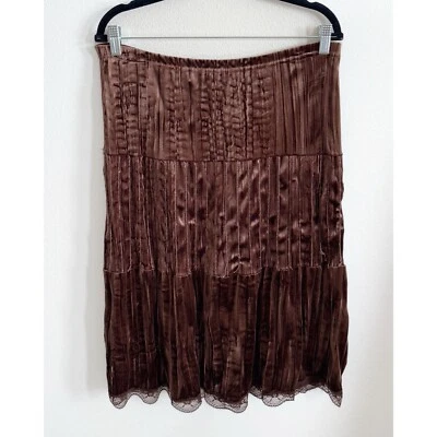 Vtg No Boundaries Skirt Womens Large Brown Crushed Velvet Lace Fairy Grunge Y2K - Image 1 of 4