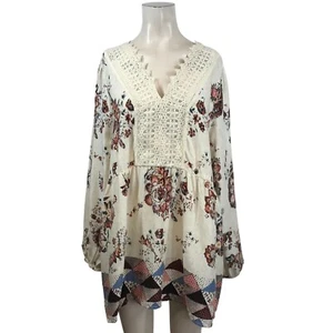 MAURICES- WOMEN'S OX - CREAM FLORAL LONG SLEEVE V NECK LACE SHIRT TOP - Picture 1 of 5