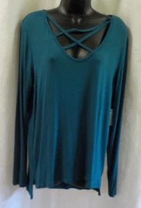 Top Rosa Dulce Té Talla XL NUEVO CON ETIQUETAS Verde azulado con cordones cuello en V mezcla de rayón manga larga - Imagen 1 de 12