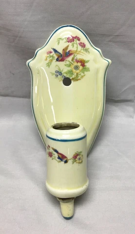 VTG Ceramic Ivory Porcelain Wall Sconce Blue J Floral Light Fixture Old 111-23B Cover
