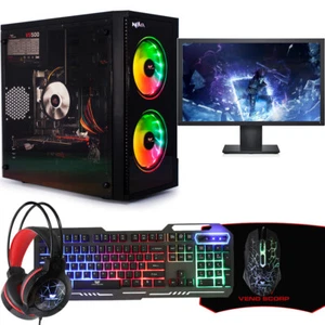 Gaming PC 22" Bundle Core i5 500GB 16GB RAM NVidia GT710 2GB Windows 10 Wi-Fi - Picture 1 of 17