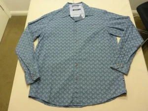071 MENS NWOT NAUTICA GREY BLUE / BLUE ANCHOR PRINT L/S SHIRT SZE LRG $130 RRP. - Picture 1 of 8