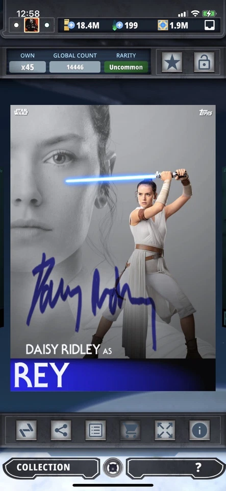Topps Star Wars Digital Card Trader Blue Dual Perceptions Rey Sig Insert - Image 1 of 1