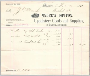 Boston, MA Andrew Dutton Polsterwaren 1888 Billhead JP Marsh Bethel, sehr guter Zustand - Bild 1 von 2