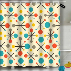 Shower Curtain Mid Century Fifties Modern Atomic Retro Colors Luxurious Graphic - Picture 1 of 7