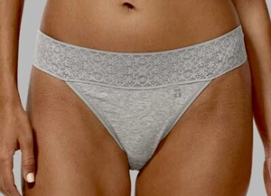 TOMMY JOHN Cool Cotton Heather Grey Lace Waistband Thong Panty Women XS S M L XL - Picture 1 of 10