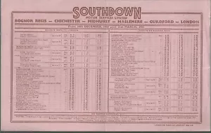 Southdown Motor Services Ltd 1950 Handbill Bognor Regis - London Timetable  - Picture 1 of 1