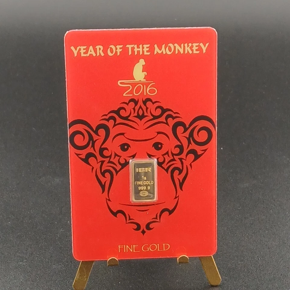 2016 IGR год обезьяны 1 грамм .9999 24K золотой слиток пробирка сертификат #BEM81330 - Изображение 1 из 4