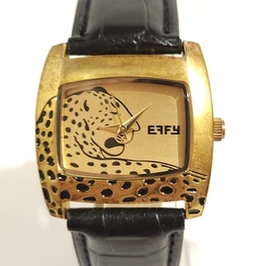 EFFY NY Leopard Tank Watch 33mm Gold Tone Rectangle Dial Big Cat New Battery - Picture 1 of 9