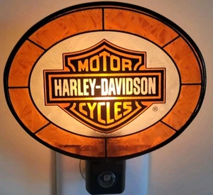 Harley-Davidson Stained Glass Night Light Hand-Painted New Package HD Motorcycle - Picture 1 of 8