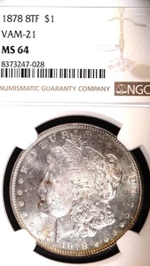 1878 8TF VAM-21 Philadelphia Morgan Silver Dollar NGC MS 64 - Picture 1 of 9