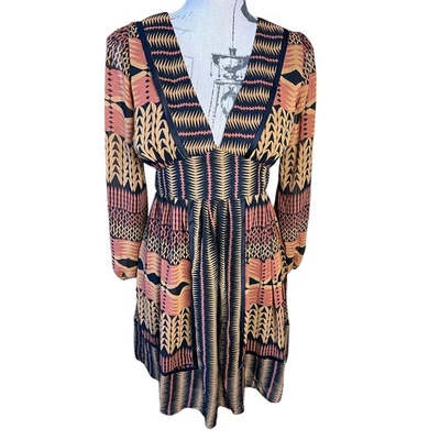 BCBGeneration Dress Brown Long Sleeve Empire Waist Geometric Casual Size 6 - Image 1 of 4