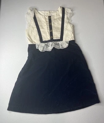 Janie And Jack Girls Velvet Lace Sleeveless Dress Navy Cream Ivory Size 8 - Image 1 of 4