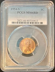 1954-S Lincoln Cent (Wheat Penny), PCGS MS-66 RD - Picture 1 of 2