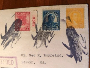 US Stamps Corn Fancy Cancel 3 Black Strikes LOSO 325 Registered Fairfield Iowa - Picture 1 of 4