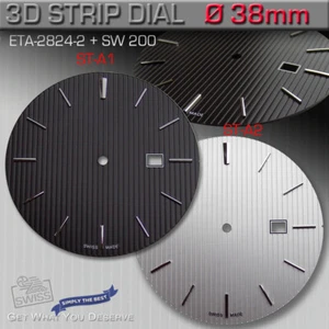 DIAL FOR MOVEMENT ETA 2824-2 + SW 200, Ø 38MM, PINESTRIPE, BLACK AND SILVER - Picture 1 of 4