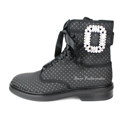 NUEVO Botín de Combate Roger Vivier Viv Luxe - Hebilla de Cristal, Negro/Gris, EU 39 Foto 1 de 4