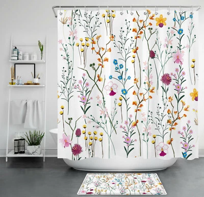 Spring Green Plant Colorful Fresh Flowers Shower Curtain Set for Bathroom Decor - Image 1 of 4