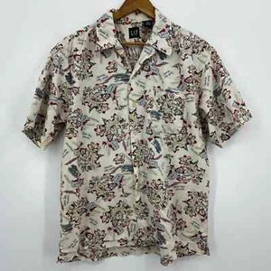 Gap Hawaiian Shirt Mens Size M Beige Floral Print Short Sleeve Button Cotton Y2K - Picture 1 of 8