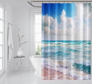 3D Wolken Strand 78 Duschvorhang Wasserdicht Faser Bad Daheim Windows Toilette - Picture 1 of 3