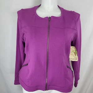 One World Purple Zip JACKET Size 1X Womens Stretch Knit Long Sleeve Pockets NWT - Picture 1 of 18