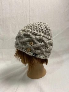 Ambler 100 % Wolle horizontal Zopfmuster akzentuiert Mütze Futter keltisch beige Haube - Bild 1 von 18