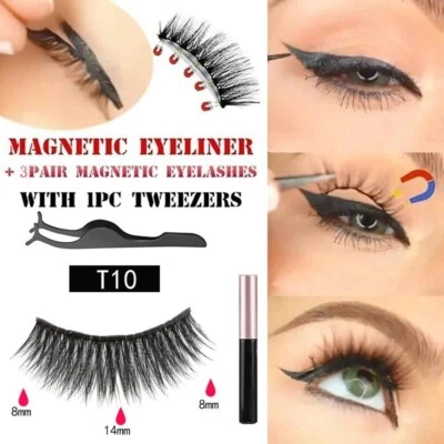 3 Pairs Magnetic Long False Eyelashes Set With Waterproof Eyeliner And Tweezers - Image 1 of 4