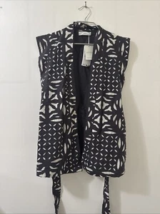 MNG (Mango) Black And White Embroidered Vest, 100% Cotton, Small - Picture 1 of 9