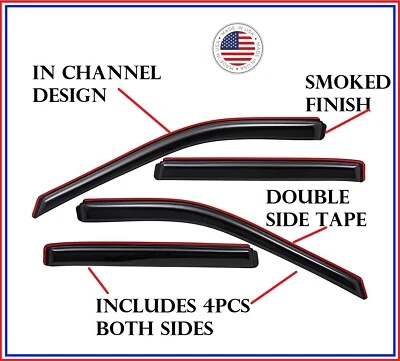 In Channel Rain Guards Smoked Window Visors 4PCS FOR Buick Enclave 2008-2017 - Image 1 of 4