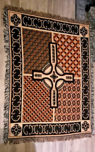 Celtic Cross Throw Large Multicolor Woven Blanket Afghan Tapestry 51"x68"