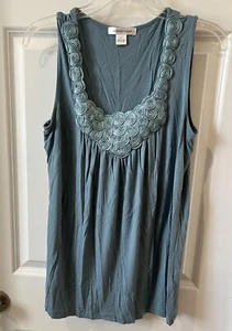 August Silk Sleeveless Floral M Blue/gray Shirt Womens Top - Picture 1 of 4