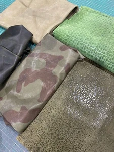 Green Leathers, large pieces, camo, print whole hide genuine leather craft 15sqf - Picture 1 of 10