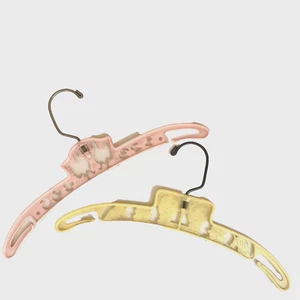 Vintage 1950s Pink & Yellow Child's Clothes Hangers - Humpty Dumpty & Roosters - Picture 1 of 8