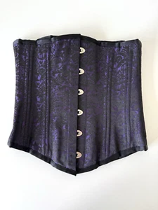 Purple Brocade Lace Up Under Bust Corset Size 26 S Hook Front Medieval Cinch - Picture 1 of 6