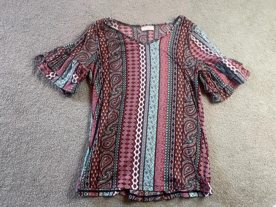 Blusa Camisa Bobbie Brooks Para Mujer Talla Mediana Cachemira Manga Corta Campana Cuello en V Foto 1 de 4