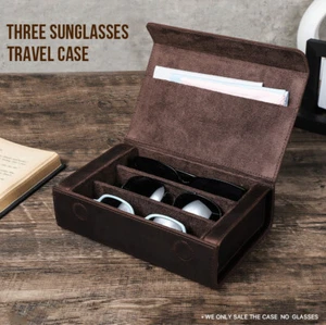 Etui für 3 Sonnenbrille Brille Leder Reinigungstuch Fach Geschenkbox Retro - Bild 1 von 9