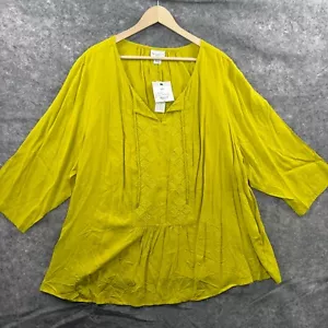 Liz Claiborne Top Womens 3X Green Tunic V Neck Boho 3/4 Sleeve Travel NEW $40 - Picture 1 of 8
