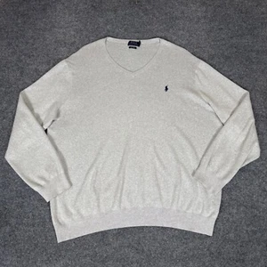 Polo Ralph Lauren Pima Baumwolle V-Ausschnitt Pullover Langarm Blau Pony Herren Grau 2XLT - Bild 1 von 6