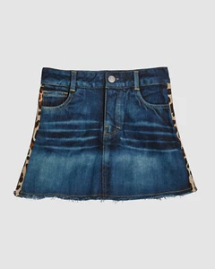 $80 Flowers By Zoe Kids Girl's Blue Denim Leopard Glitter Tape A-Line Skirt S - Picture 1 of 2