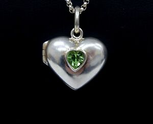 Boma Sterling Silver & Peridot Heart Locket Pendant Necklace 18" C5765