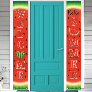 Welcome Summer Banner Watermelon Porch Banner Sign Sweet Summer Time Hanging Fla - Picture 1 of 6