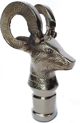 HANDMADE Antique Embossed Silver Finished Solid Brass Goat Head Handle for Walking Stick